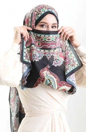 شال كاراكا القطني المنقوش 82002-09 أسود فوشيا 82002-09