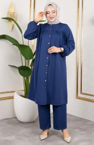 Pleated Hijab Suit 2061-02 Indigo 2061-02