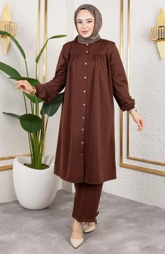 Büzgülü Tesettür Takım 2061-03 Kahverengi