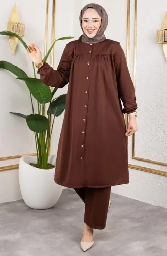 Büzgülü Tesettür Takım 2061-03 Kahverengi