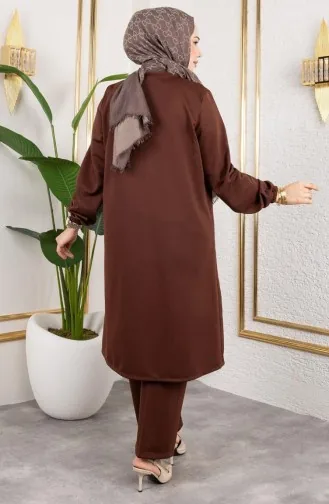 Büzgülü Tesettür Takım 2061-03 Kahverengi