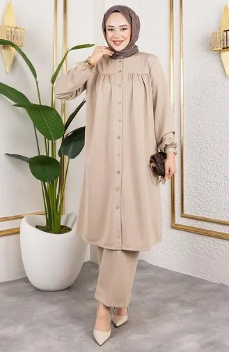 Ensemble Hijab Plissé 2061-06 Beige 2061-06