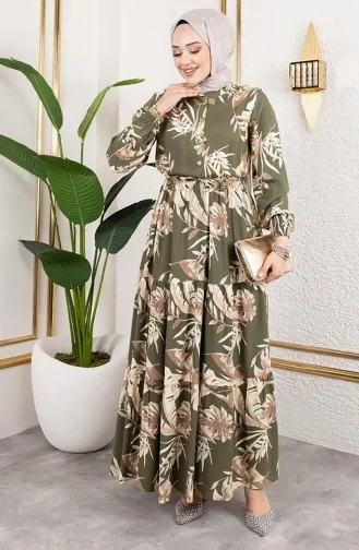 Viskose Kleid Mit Tunnelzug 7119-02 Khaki 7119-02