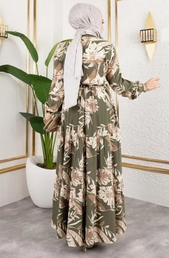 Viskose Kleid Mit Tunnelzug 7119-02 Khaki 7119-02