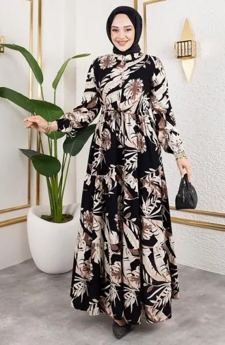 Viskose Kleid Mit Tunnelzug 7119-03 Schwarz 7119-03