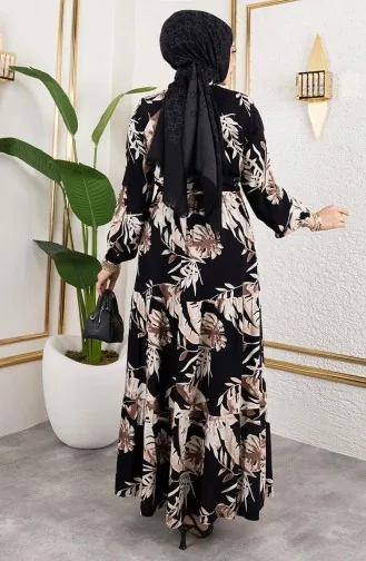 Viskose Kleid Mit Tunnelzug 7119-03 Schwarz 7119-03