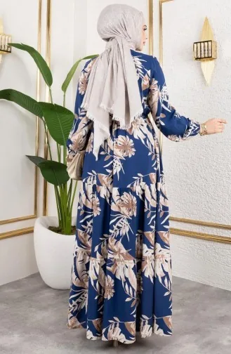 Robe En Viscose à Taille Tunnel 7119-04 Pétrole 7119-04