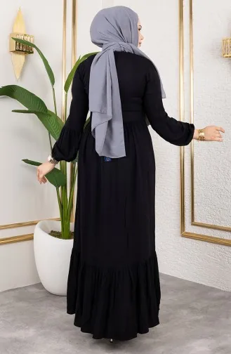 فستان حجاب بتفاصيل حزام 0220-04 أسود 0220-04
