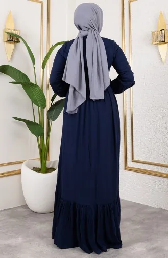Belt Detailed Hijab Dress 0220-06 Navy Blue 0220-06