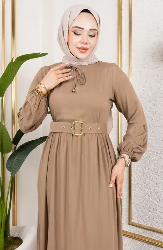 فستان حجاب بتفاصيل حزام 0220-08 من المنك 0220-08