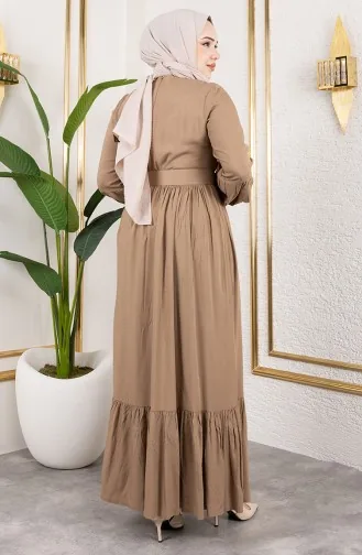 فستان حجاب بتفاصيل حزام 0220-08 من المنك 0220-08