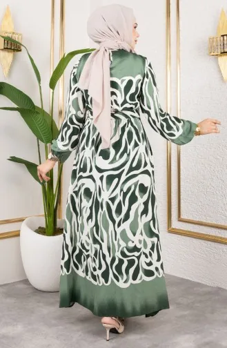 Elastic Waist Patterned Dress 7127-02 Khaki 7127-02