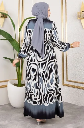 Gemustertes Kleid Mit Elastischer Taille 7127-03 Schwarz 7127-03