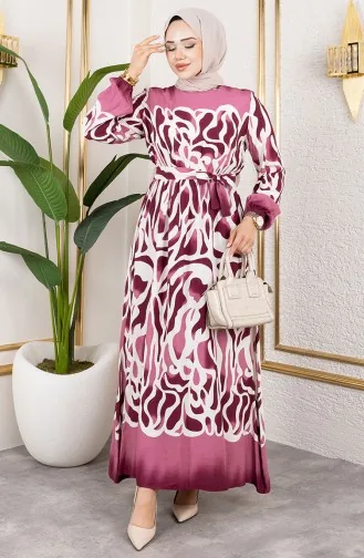 Elastic Waist Patterned Dress 7127-05 Dark Dusty Rose 7127-05
