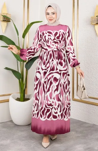 Elastic Waist Patterned Dress 7127-05 Dark Dusty Rose 7127-05