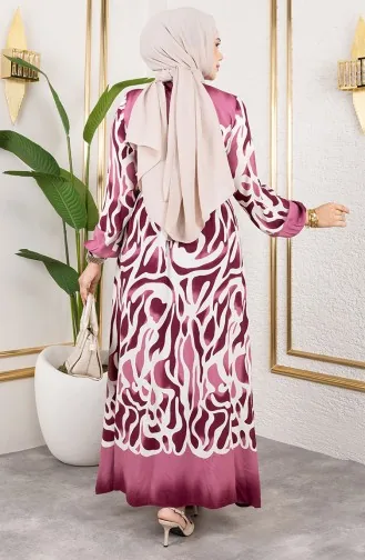 Elastic Waist Patterned Dress 7127-05 Dark Dusty Rose 7127-05