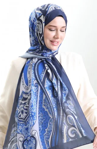 شال ناعم منقوش 70313-06 أزرق داكن ساكسوني 70313-06