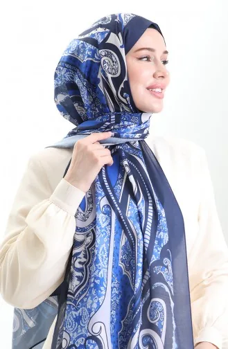 شال ناعم منقوش 70313-06 أزرق داكن ساكسوني 70313-06