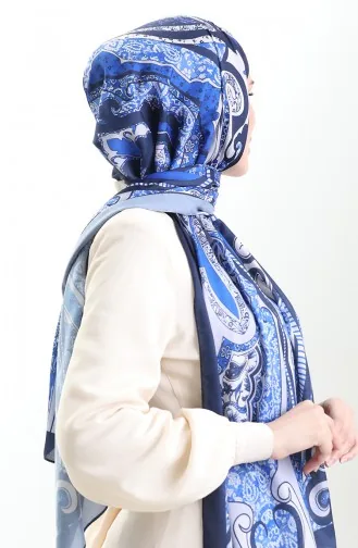 شال ناعم منقوش 70313-06 أزرق داكن ساكسوني 70313-06