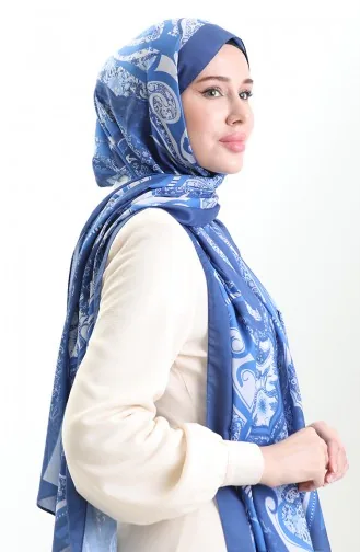 Châle Doux à Motifs 70313-07 Indigo Bleu Marine Clair 70313-07