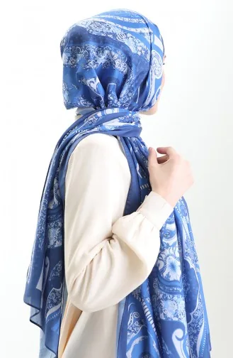 Châle Doux à Motifs 70313-07 Indigo Bleu Marine Clair 70313-07