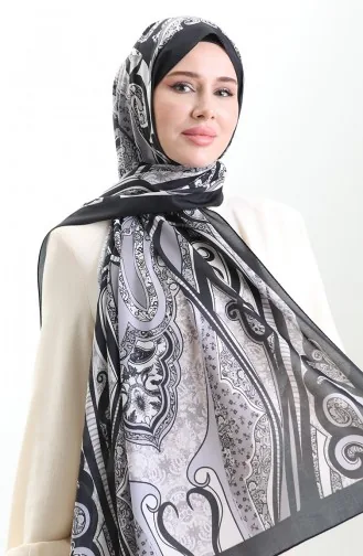 شال ناعم منقوش 70313-14 أسود رمادي 70313-14