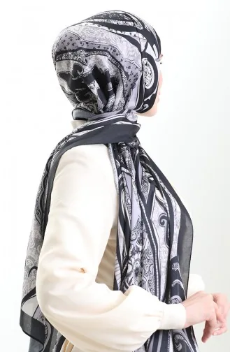 شال ناعم منقوش 70313-14 أسود رمادي 70313-14