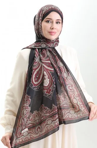 شال قطني منقوش كاراكا 82002-01 أسود كلاريت أحمر 82002-01