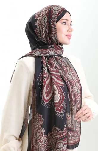 شال قطني منقوش كاراكا 82002-01 أسود كلاريت أحمر 82002-01