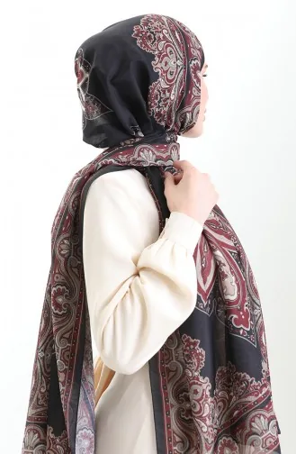 شال قطني منقوش كاراكا 82002-01 أسود كلاريت أحمر 82002-01