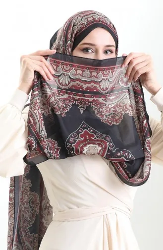 شال قطني منقوش كاراكا 82002-01 أسود كلاريت أحمر 82002-01