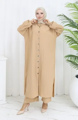 بدلة مزدوجة من قماش الكريب، بنطلون، تونيك، 2093-01، لون القهوة والحليب 2093-01