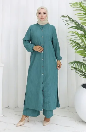 بدلة تونيك وبنطلون من قماش الكريب مكونة من قطعتين 2093-02 بترولي 2093-02