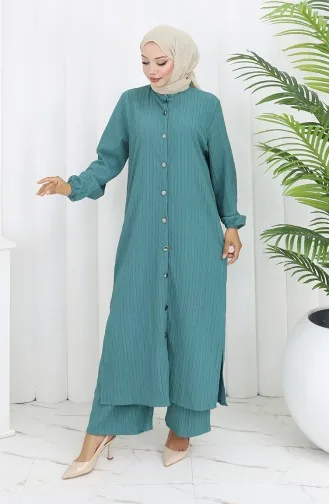 بدلة تونيك وبنطلون من قماش الكريب مكونة من قطعتين 2093-02 بترولي 2093-02