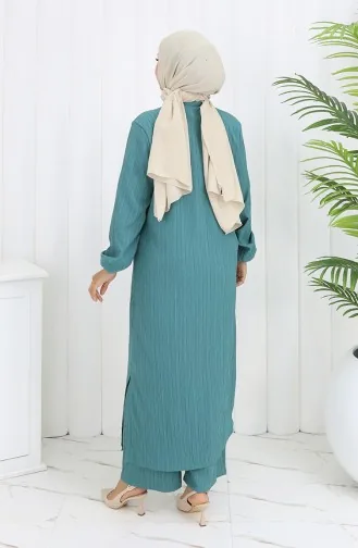 بدلة تونيك وبنطلون من قماش الكريب مكونة من قطعتين 2093-02 بترولي 2093-02