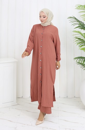 Bürümcük Kumaş Tunik Pantolon İkili Takım 2093-04 Gül Kurusu