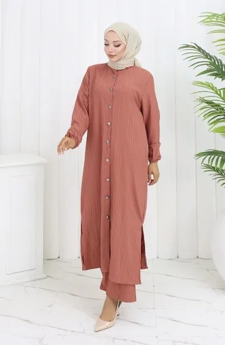 بدلة تونيك وبنطلون من قماش الكريب مكونة من قطعتين 2093-04 وردي باهت 2093-04