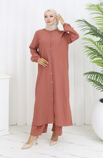 Bürümcük Kumaş Tunik Pantolon İkili Takım 2093-04 Gül Kurusu