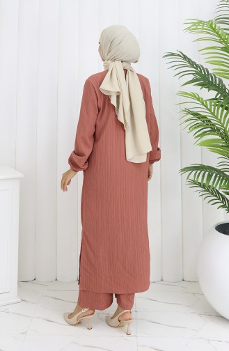 Bürümcük Kumaş Tunik Pantolon İkili Takım 2093-04 Gül Kurusu