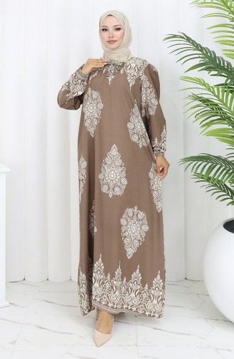 Eteğe Sulu Viskon Kare Yaka Elbise 984585L-02 Vizon Beyaz
