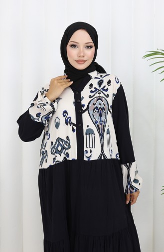Farbali Garnili Viskon Elbise 994587A-04 Siyah İndigo