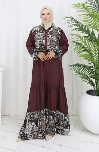 Farbali Garnili Viskon Elbise 994587C-01 Kahverengi Siyah