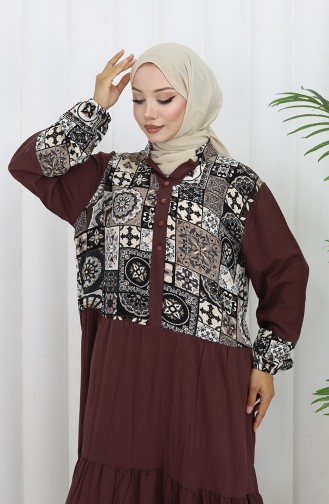 Farbali Garnili Viskon Elbise 994587C-01 Kahverengi Siyah