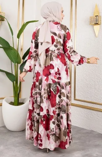 Viskon Kumaş Beli Bağcıklı Elbise 7124-01 Gül Kurusu 7124-01