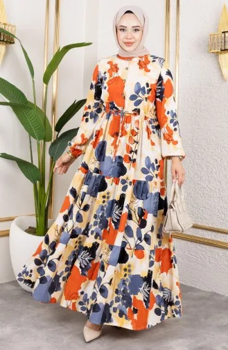 فستان من قماش الفيسكوز بخصر مربوط 7124-03 وردي باهت 7124-03