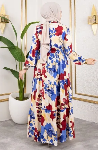 فستان من قماش الفيسكوز بخصر مربوط 7124-04 نيلي 7124-04