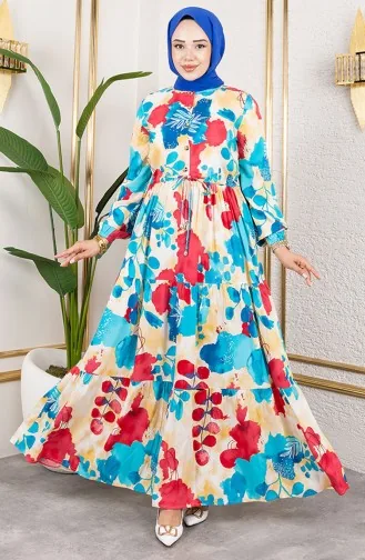 Viscose Jurk Met Tailleband 7124-05 Turquoise 7124-05