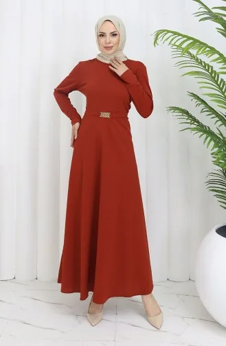 Kleid Mit Schnalle 7123-01 Ziegelrot 7123-01
