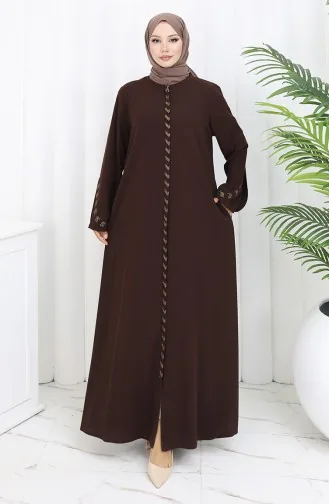 Abaya Rayée Grande Taille 5053-08 Marron 5053-08