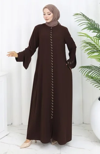 Abaya Rayée Grande Taille 5053-08 Marron 5053-08